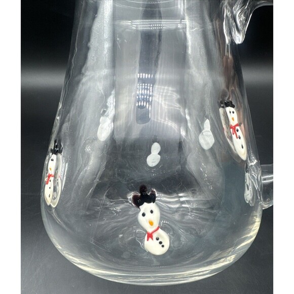 Anthropologie FESTIVE Icon SNOWMAN Large Blown Glass Pitcher Applied Handle 96oz - Picture 8 of 9